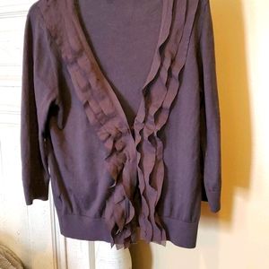 Express cardigan gray with ruffle vee neck